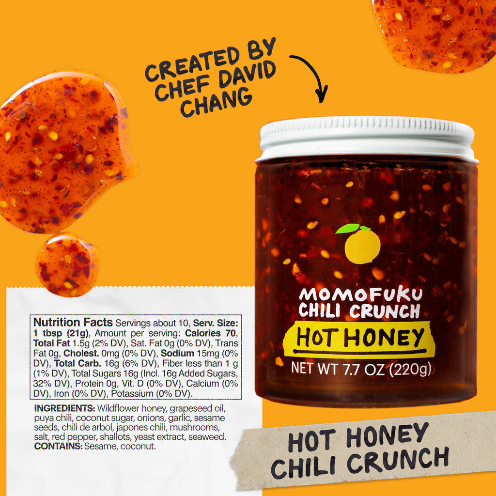 Nutrition: Servings: about 10, Serving size 1 tbsp (21g), Amount Per Serving: Calories 70, Total Fat 1.5g (2% DV), Sat. Fat 0g (0% DV), Trans Fat 0g, Cholest. 0mg (0% DV), Sodium 15mg (0% DV),Total Carb. 16g (6% DV), Fiber <1g (1% DV), Total Sugars 16g (Incl. 16g Added Sugars 32% DV), Protein 0g, Vit. D 0mg (0%DV), Calcium 10mg (0%DV), Iron 0.2mg (2% DV), Potas. 40mg (0% DV)

Ingredients: Wildflower honey, grapeseed oil, puya chili, coconut sugar, onions, garlic, sesame seeds, chilis de arbol, japones chili